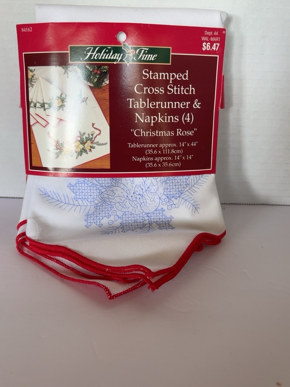 Bucilla Holiday Time Christmas Rose Stamped Cross Stitch Runner Napkins